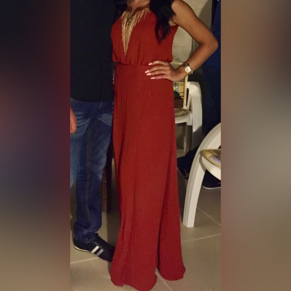 H&M burnt orange color gown with attached necklace size 4 worn once